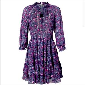 🌟 Ulla Johnson Women's Ollie Silk Floral Mini Dress Blue Pink Size 2